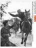 The poster of Lesley Boulton at the Orgreave Coking Plant about to be hit on the head with a truncheon by a moving mounted police officer.