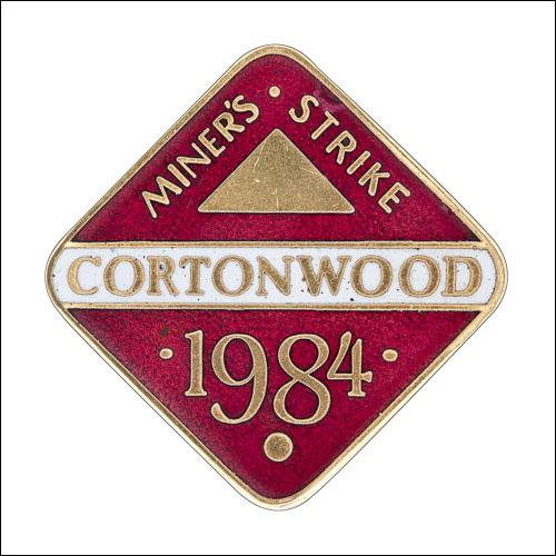 Greetings card of the enamel badge of Cortonwood Branch of the NUM.