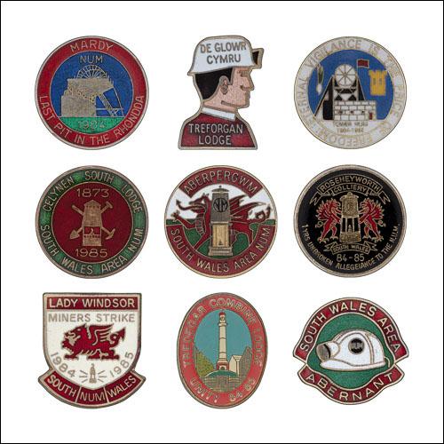 Greetings card of enamel badges from South Wales Area of the NUM.
