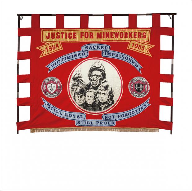The front of the banner of the National Justice for Mineworkers Campaign