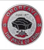 Greetings card of the enamel badge about the picket at Orgreave Coking Plant on 18th June 1984.