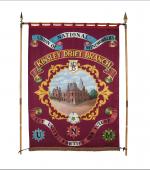 The front of the greetings card of the banner of Kinsley Drift Branch of the Yorkshire Area of the NUM.