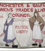 Postcard of the banner of the Manchester and salford Womens Trades and Labour Council.